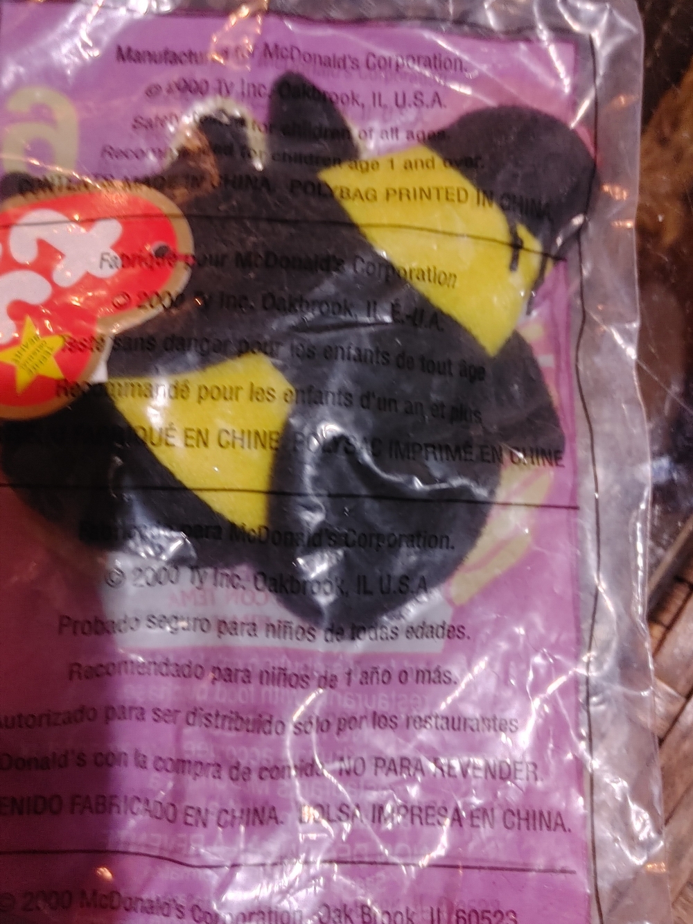Ty Beanie Baby Black and Yellow Bee Plush